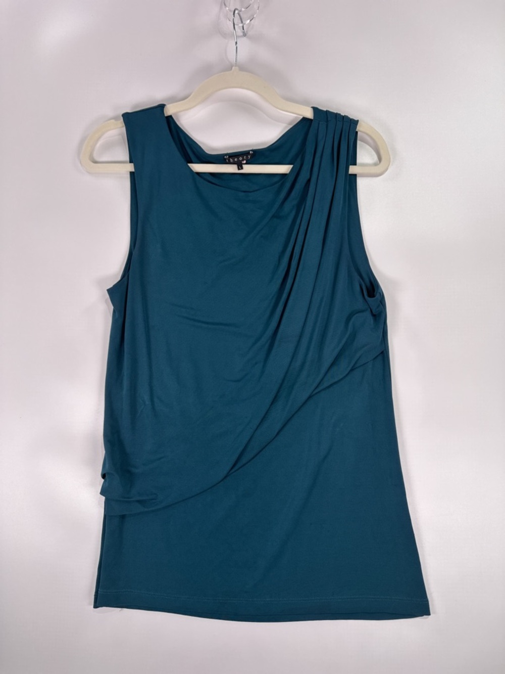 Theory Teal Asymmetrical Draped Tank Top Size Large - Picture 2 of 9